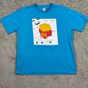 McDonalds T-Shirt Mens 2XL Blue Graphic French Fries Nanoblock Characters